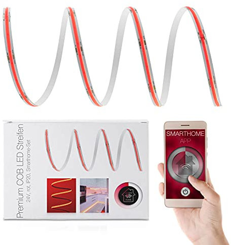 LED Universum COB LED Streifen Smart Home Set rot mit Zigbee Controller & Netzteil Band Strip Premium Filament 24V LED Streifen IP20 einfarbig (7 Meter)