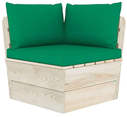 Garten-Paletten-Ecksofa mit Paletten-Ecksofa-Element, Sitzpolster und 2 Seitenkissen für Terrasse, Balkon, Garten und Wohnzimmer, Sofa-Eckelement, Ecksessel, Imprägniertes Fichtenholz, 60 x 60 x 65 cm
