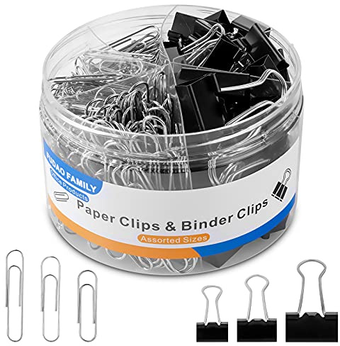 340 PCS Paper Clips Binder Clips, Silver Paper Clips Assorted Sizes 28mm 33mm 50mm, Foldback Clips Assorted Sizes 15mm 19mm 25mm, Black Bulldog Clips Assorted Sizes