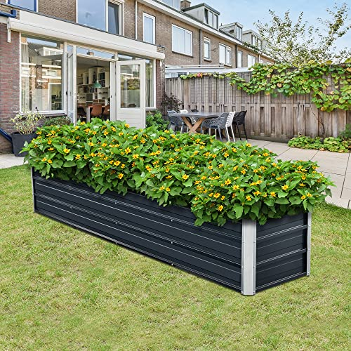 [en.casa] Jardinière à 3 Barres de Séparation Bac de Plantes Rectangulaire Résistant aux Intempéries Acier Galvanisé 240 x 47 x 40 cm Anthracite