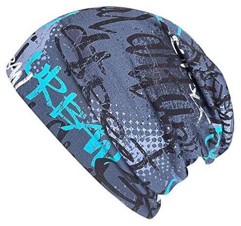 Wollhuhn ÖKO Jungen/Mädchen Bequeme Weiche Long Beanie/Mütze/Beanie-Mütze/Strickmütze/Kindermütze Jersey Gefüttert Übergangszeiten (Öko-Stoffe/Bio) (LB Skater Blau, L)