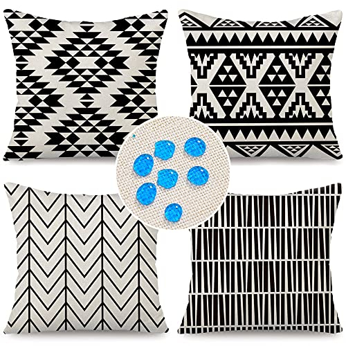 Cirzone Kissenbezug 40x40 cm 4 Stück Dekorative Outdoor Kissen Wasserfest Atmungsaktiv Schwarze und Weiße Geometrische Streifen Kissenbezug Werden für Sofakissen Garten Outdoor