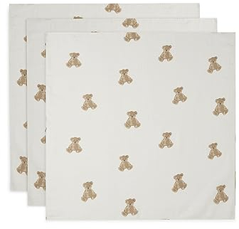 Jollein Lot de 3 Serviettes en Mousseline pour bébé - Motif Ours en Peluche - 70 x 70 cm - 100% Coton - Lingettes pour bébé - en Mousseline