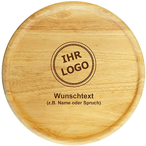 Sterngraf Servier-Teller 32 cm mit Gravur (Firmen-Logo) personalisierter Holz-Teller, Pizzateller - Geschenk-Idee für Mitarbeiter/Werbegeschenk, Motiv S9 Logo