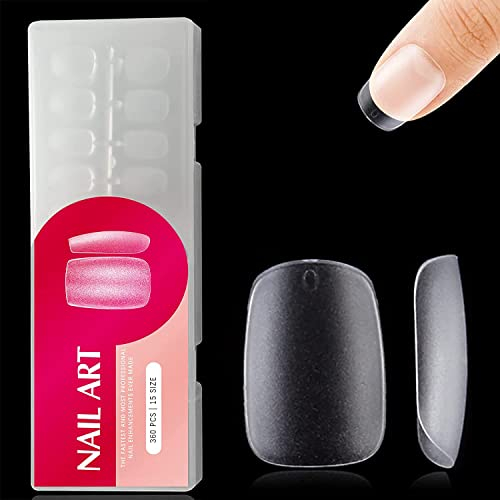 360 Stück Nageltips,No-Feile Full Cover Nail Tips,Mattierte Nagelverlängerung Tips,Künstlich Nails Tips in 15 Größen,Nail Art Für Nagelstudios Starter DIY(Kurzes Quadrat)