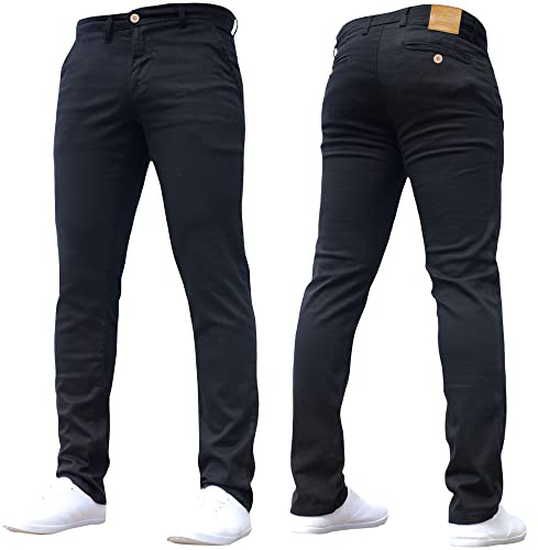 Crosshatch Mens Stretch Chino Slim Fit Leg Trousers Jeans by JeanBase Black 34W X 32L