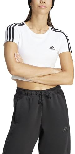 adidas Damen Essentials 3-Stripes Crop Tee, White, M