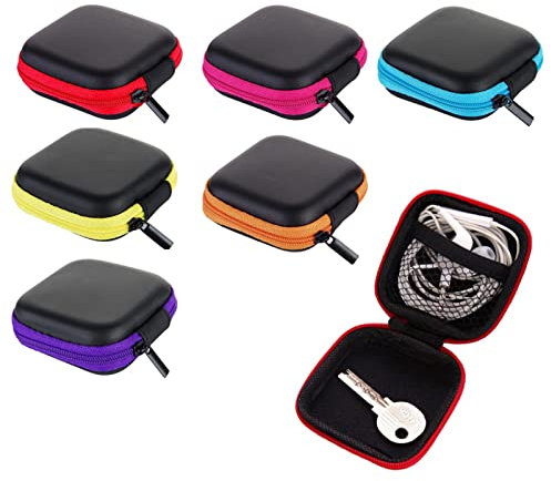 6-Pack Earphone Pouch - Portable Earbuds Case - Headphones Organizer - Mini Storage Box - 6 Colors
