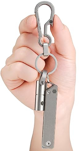 KeyUnity Mosquetón de Llavero de Titanio KM01, Linterna de Llavero KF00, Anillo en D KA17 y Juego de Cuchillos Plegables KK01
