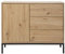 CALICOSY - Commode 1 Porte 3 Tiroirs - Décor Chêne - Panneaux De Particules FSC - Piétement Métal - Ouverture Tiroirs À Pression - Armoire Chambre, Buffet Séjour - Contemporain - L 90 x P 40 x H 80 cm
