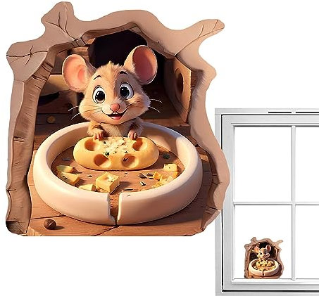 Povanjer Maus Wandaufkleber | Mädchen Schlafzimmer - Dekorative Aufkleber „Die Maus isst glücklich Käse“ für Schließfach, Fenster, Auto, Wandaufkleber