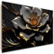Feeby Deco Panel 3D Blumen Gold Natur 120x80 cm 1 tlg Schlafzimmer Modern Deco Panel MDF Kunstdruck Wand Bild Wanddeko Design Wohnzimmer Büro Flur Hotel Spa Pflanzen Botanik Blumenmotiv Schwarz