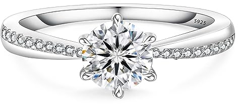KRKC&CO Verlobungsring Damen Moissanite Ringe, 1 Karat Diamant Solitärring, VVS1 D Farbe, 925 Silber Weißgold Trauring Eheringe, Verlobung Verlöbnis Hochzeit Jubiläum Geschenk für Frauen, 56 (17,8)