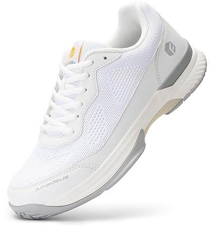 FitVille Extra Weit Tennisschuhe Herren rutschfest Hallenschuhe Atmungsaktiv Badminton Schuhe Bequemen Fitnessschuhe Weiß/Grau 44 EU X-Weit