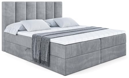 ALTDECOR Boxspringbett mit Matratze und Lattenrost, Boxbett, Topper, Polsterbett mit Bettkasten, Bett mit Stauraum H3-Matratze, Doppelbett, Springboxbett - BOXI1-180x200 - Grau Samt