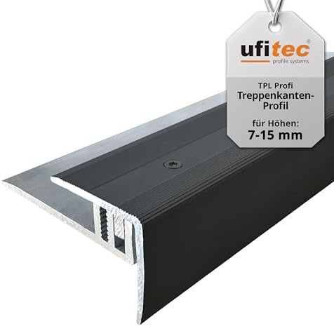 ufitec Profilsystem für Parkett- und Laminatböden - für Belagshöhen von 7-16 mm - viele Farben lieferbar (Treppenkantenprofil | 90 cm lang, Bronze Dunkel)