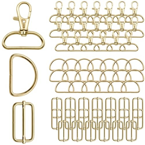 SPOKKI 60 Stück Befestigungsset, goldfarben, Schnalle für Gurt, Karabiner, Handtasche, drehbarer Karabiner, Zubehör für Taschen, Basteln, Zubehör, Nähgurt, Metallring, Nähzubehör Kurzwaren (32 mm),
