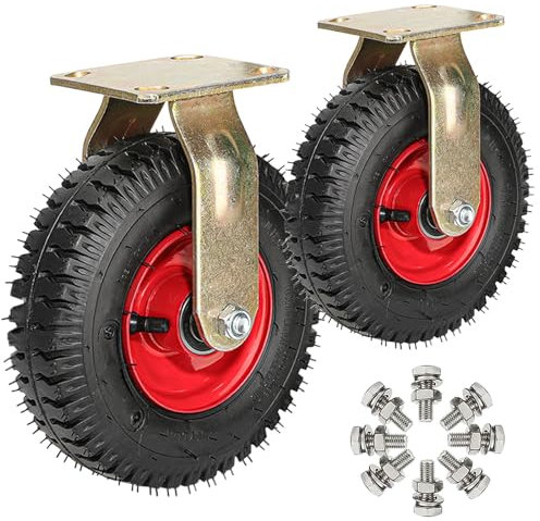 2 Stück Luftreifen Gummi Lenkrolle, Schubkarrenrad Mit Bremse, Lenkrolle Luftrad Vakuum, Ø 20cm/25cm, Industriell Rad Doppellager, Mit Schrauben, Geeignet Für Jeden Boden,keine Kratzer