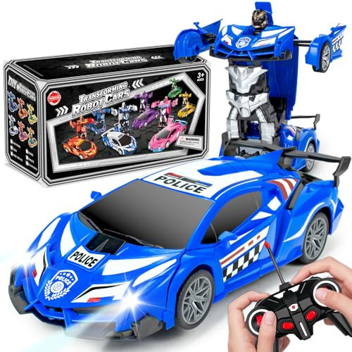 Ferngesteuertes Polizeiauto für Jungen 4-7, 1:18 Maßstab Roboter RC Auto - 2 in 1 Racing RC Roboter Auto Spielzeug, Ein-Knopf-Deformation & 360°Driften, Rc Auto für Jungen Alter 6-8 8-12 Geburtstag