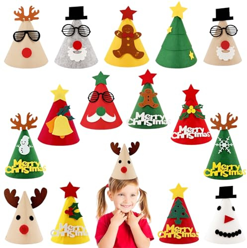 COSORO Weihnachten Partyhüte Erwachsene Kinder Lustig,Kegel Hüte Filzhüte Wiederverwendbare Partyhüte für Kindergeburtstag Familienfeiern Feiertagsparty Weihnachtsparty Dekoration