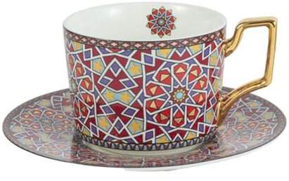 CAPIJIONG Ensemble tasse à café européenne et assiette 250 ml au four à micro-ondes, tasse de style marocain, tasse à thé camélia anglais après-midi style F