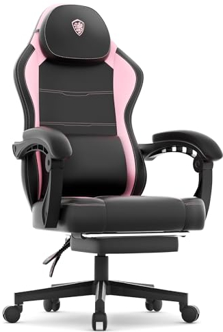 Dowinx Silla de gaming Racing Gamer con cojín de primavera, sillón ergonómico para gaming con masaje lumbar, silla de oficina de cuero PU silla PC silla respaldo ancho 150 kg, rosa