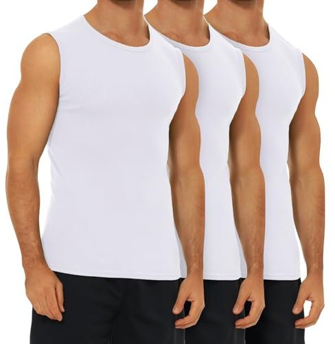 FALARY Unterhemd Herren Hochwertige Athletic Tanktop Männer gekämmte Baumwolle 3er Pack Weiß XL