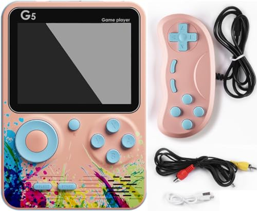 Consola Retro portatil para Adultos y niños con 500 Juegos precargados, con Pantalla de 3 y conexion a TV, bateria Recargable 1020Mah, para 1 o 2 Jugadores, con Mando del Mismo Color (Rosa)