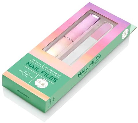 Malva Belle Best Crystal Glass Nail File – Long Lasting Double Sided Tempered Glass File – Professional Salon Manicure/Pedicure Filing Tool for Natural Nails - Sunset (3mm)