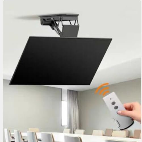 MOERGO 0-85° Flip Down Motorised TV Bracket - Hidden Drop Down TV Lift - Electric TV Ceiling Mount With Remote Control And Switch Control, Motorised TV Lift Fits 50-90 Inch TVs