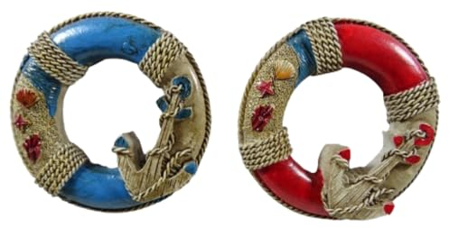 Generisch 2er Set Souvenir Magnet Rettungsring Anker je 1,5 x 6 cm Ø cm Maritim Kühlschrankmagnet Deko GCG 3500