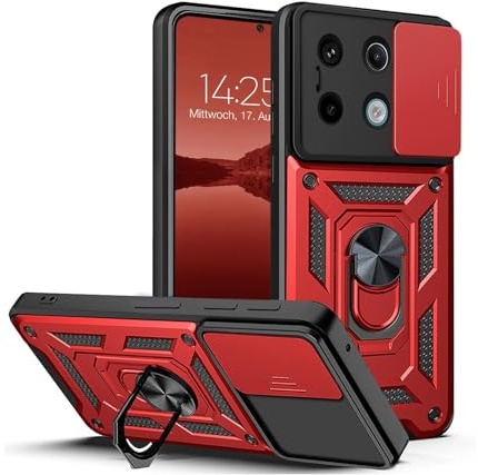LBH Armor Hülle für Xiaomi Redmi Note 13 Pro 5G Case mit Kameraschutz Outdoor Stoßfest Handyhülle 360 Grad Metal Ring Halter Ständer Schutzhülle für Handyhalterung Auto Magnet Rot