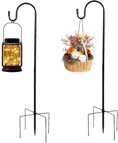 Kleemeiero 2 Schäferhaken 120cm Laternenhalter Garten Befestigungshaken Schäferstab Metall Gartenstab Höhenverstellbar Rankstab Gartenstecker für Pflanzen, Vögel, Futterspender, Solarlicht