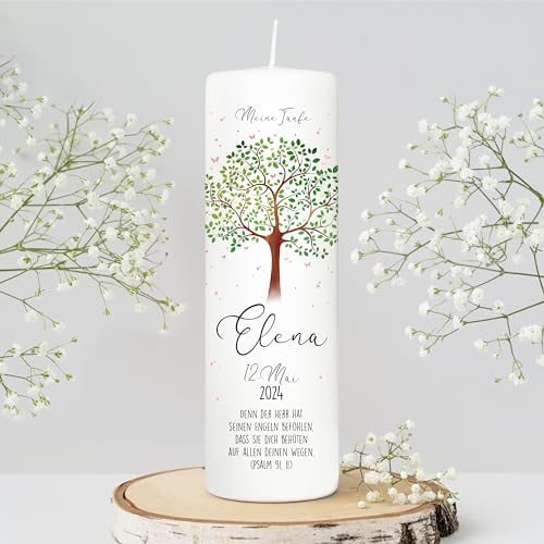Wandtattoo Loft Taufkerze Junge oder Mädchen mit Taufspruch, Motiv mit Lebensbaum, 25cm x 8cm, personalisierte Kerze, bedruckte Kerze zur Taufe, Stumpenkerze, individuelles Taufgeschenk