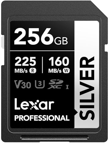 Lexar Carte mémoire SDXC Professionnelle 256 Go, UHS-I, C10, U3, V30, vidéo 4K, jusqu'à 205/140 Mo/s en Lecture/écriture, pour Photographe Professionnel, vidéaste, Amateur (LSDSILV256G-BNNNU)