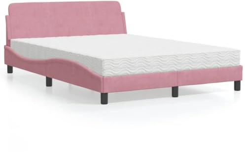 Willood Boxspringbett mit Matratze Rosa 140x200 cm Bett Weicher Samt Hervorragende Unterstützung Schaumstoffmatratze