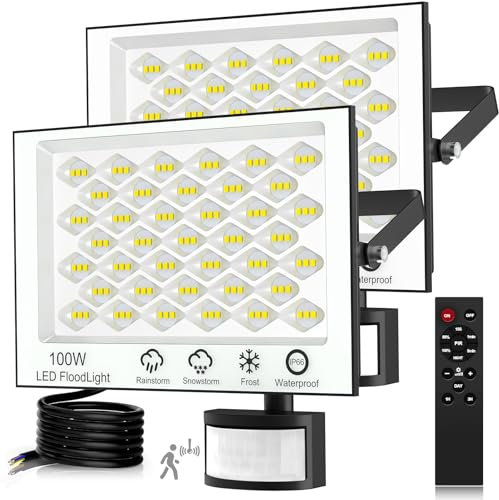 Viugreum 2 Pack 100W LED Strahler 6500K Aussenleuchte mit Bewegungsmelder 10000lm Scheinwerfer Außen Kaltweiss Fluter IP66 Wasserdicht Außenstrahler für Garten, Innenhöfe, Garage