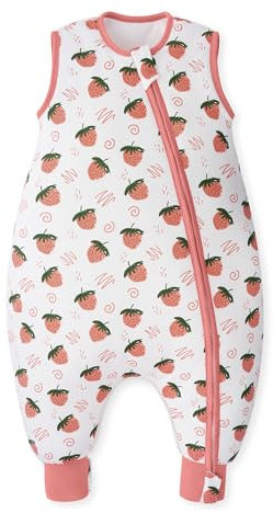 Unnivoll Baby Schlafsack mit Füßen 2,5 Tog Winterschlafsack Baby Baumwolle Schlafsack mit Beinen Babyschlafsack Warm und Weich 80 cm für Jungen Mädchen Erdbeere