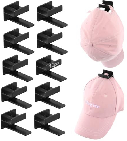 QWORK® 12 Stück Selbstklebende Kappenhalter Hutaufhänger für Wand & Tür - Ohne Bohren