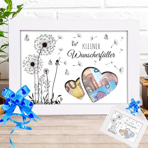 UEOTO Wunscherfüller Geldgeschenk Holz, Pusteblume Bilderrahmen Geldgeschenk Verpackung, Geldgeschenke zum Geburtstag Reise Hochzeit Konfirmation Jugendweihe Mädchen Junge Mann Frau