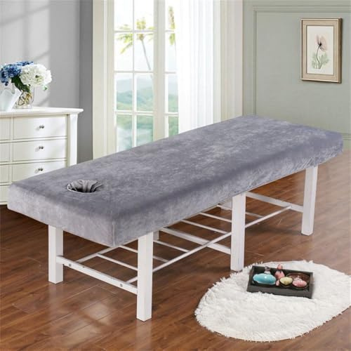 Chickwin Massageliege Bettwäsche mit Loch, Waschbar Samt Beauty Bettbezug, Elastizität Spannbetttücher Weiches Atmungsaktiv Massagebett Bettlaken für Spa, Schönheits (190x80cm,Grau)