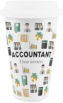 Purely Home Accountant Ceramic Travel Mug - Humorous Accountancy Gifts/New Job Presents - Reusable Silicone Lid Double-Walled Insulated Hot/Cold Drinks Cup