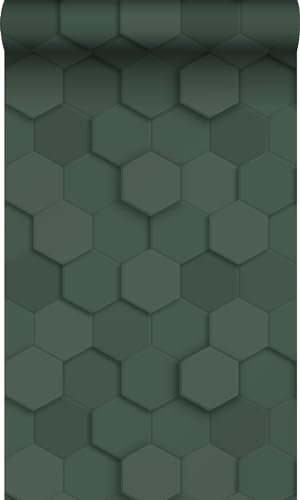 Origin papier peint hexagone 3d vert foncé 53 cm x 10.05 m Wallcoverings