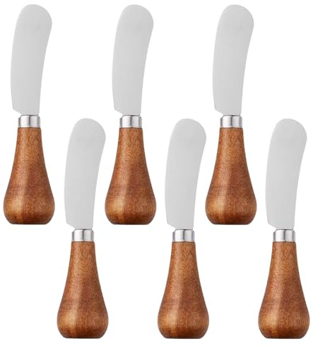 Pasdrucn 6 Stück Buttermesser Klein Edelstahl Holz, 12.4cm Stehendes Buttermesser, Frühstücksmesser Aus Edelstahl Mit Holzgriff, Schmiermesser, Klein Käsemesser Set Für Käse Marmelade (A)