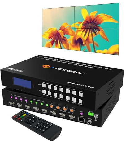 J-Tech Digital 4K 60Hz 4x4 Seamless HDMI Matrix 2x2 Video Wall Controller Multiviewer, 180° Rotate, Audio Extractor, 2x2, 1x4, 1x2, 1x3, 1x4, 2x1, 3x1 Video Wall Modes (JTECH-4KMVM)