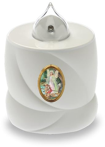 AROBA LED Grabkerze Trauerlicht - Flackereffekt wie echte Kerze - lange Brenndauer bis 200 Tage - wiederverwendbar Friedhofskerze Gedenkkerze Dauerkerze - weiß Heiliger Engel