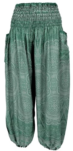 GURU SHOP Luftige XL Pluderhose Für Starke Frauen, Plus Size Sommerhose, Yogahose, Wohlfühlhose - Grün, Damen