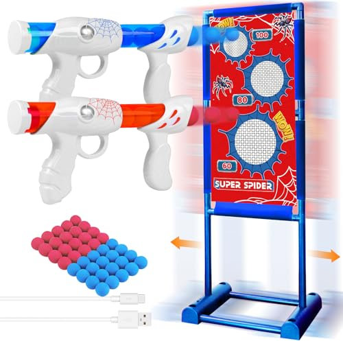 QCTOYS Moving Shooting Games for Kids Age 5 6 7 8 9 10 Shooting Toys with 2 Popper Guns 18 Foam Balls Birthday Halloween Stocking Fillers Boys Gifts Spider