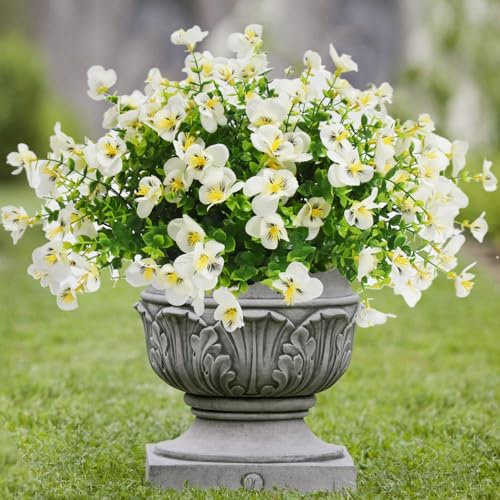 YUGYUM Künstliche Kunstblumen, Stiefmütterchen, UV-beständig, künstliche Seidenblumen, Pflanzen, Brautstrauß für Pflanzgefäß, Veranda, Fenster, Box, Zuhause, Innenbereich, Hochzeitsarrangement