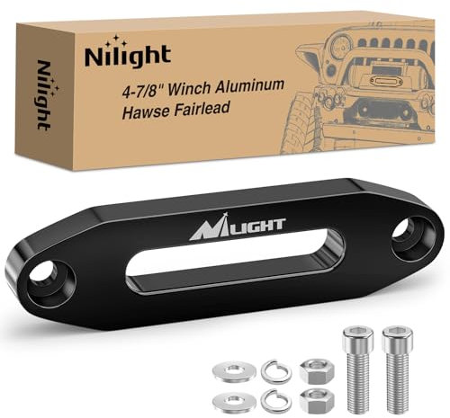 Nilight Winch Fairlead 4-7/8 Inch (124mm) Aluminum Hawse Fairlead Hole Spacing with Mounting Hardware Winch Hawse Fairlead for Synthetic Rope 2000-3500 LBS UTV ATV Winch Accessory Anodized Black